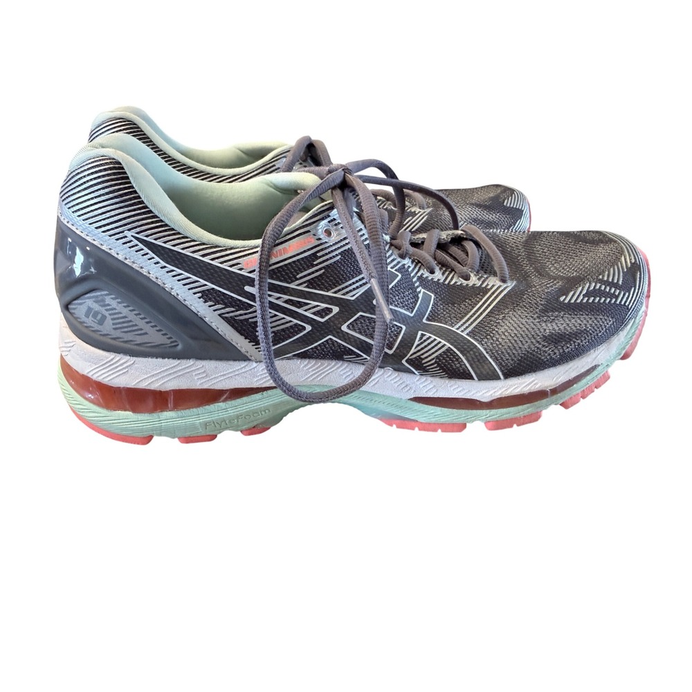Asics Gel-Nimbus 19 Gray Mint Running Shoes Womens 10‎ T750N Sneakers